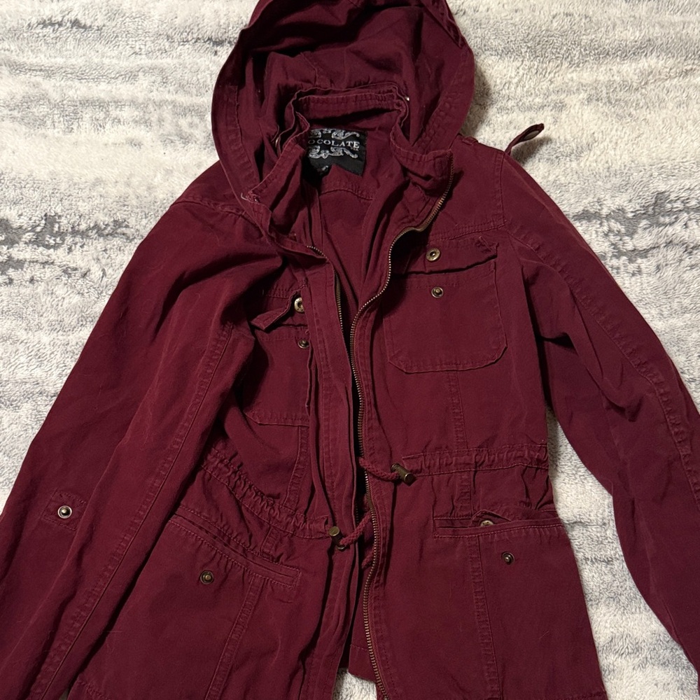 Zara Deep Red Utility Jacket with Hood